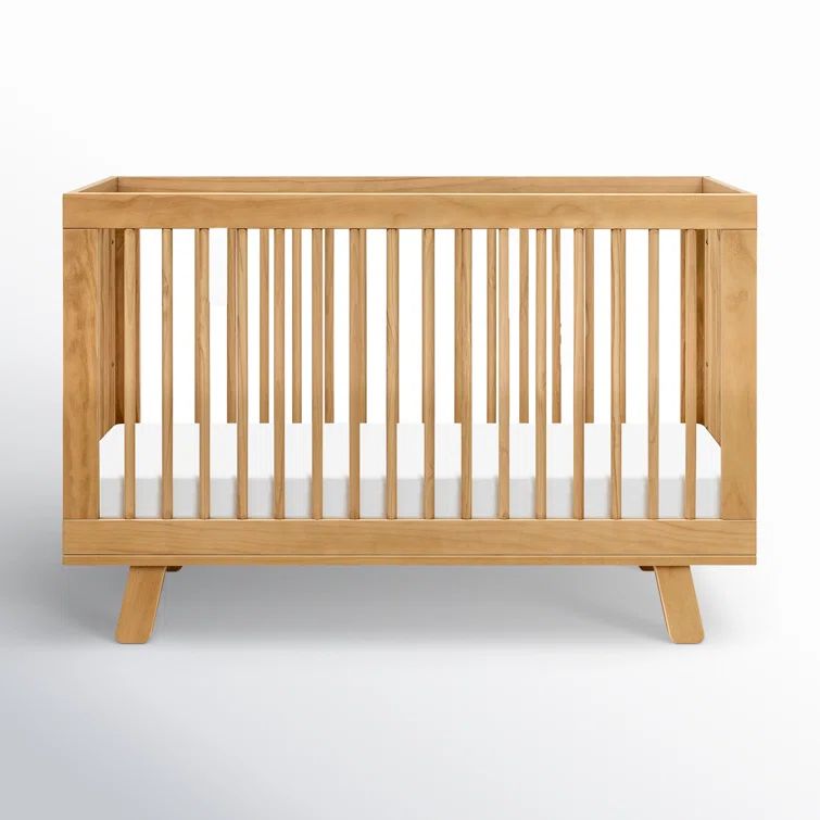 Honey Pine Wood 3-in-1 Convertible Crib with Toddler Rail