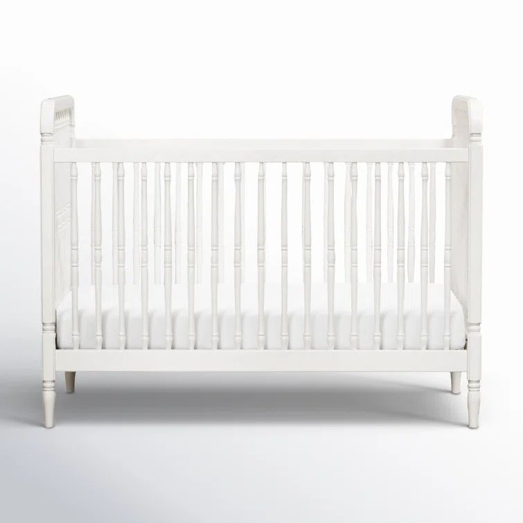 Warm White Pinewood Spindle Toddler Crib with Scallop Embellishment