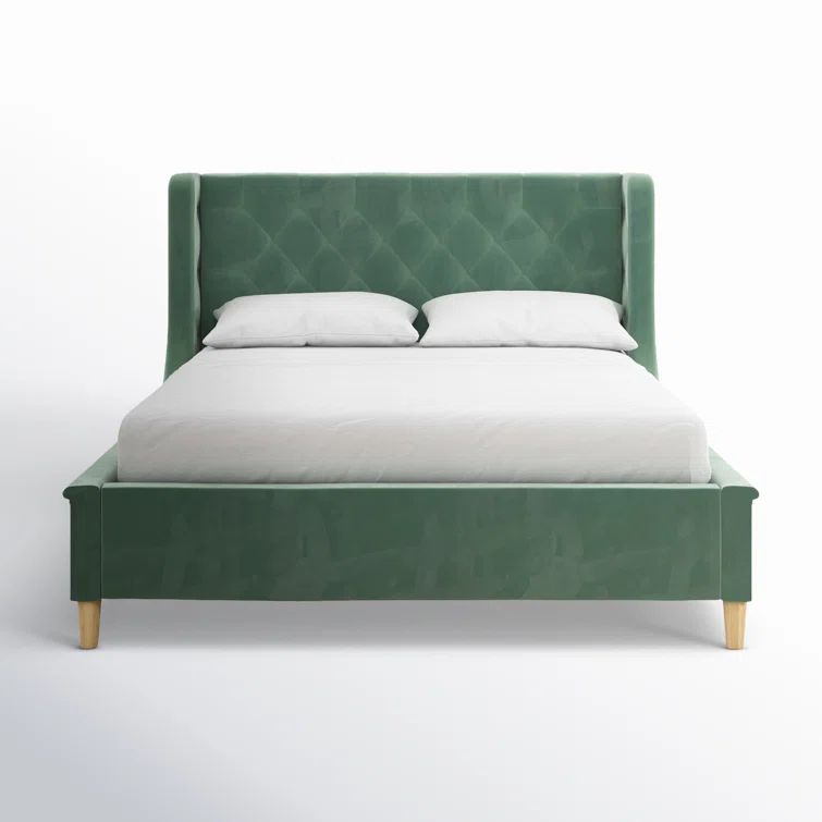 Teal Velvet Full Bed with Tufted Upholstered Headboard