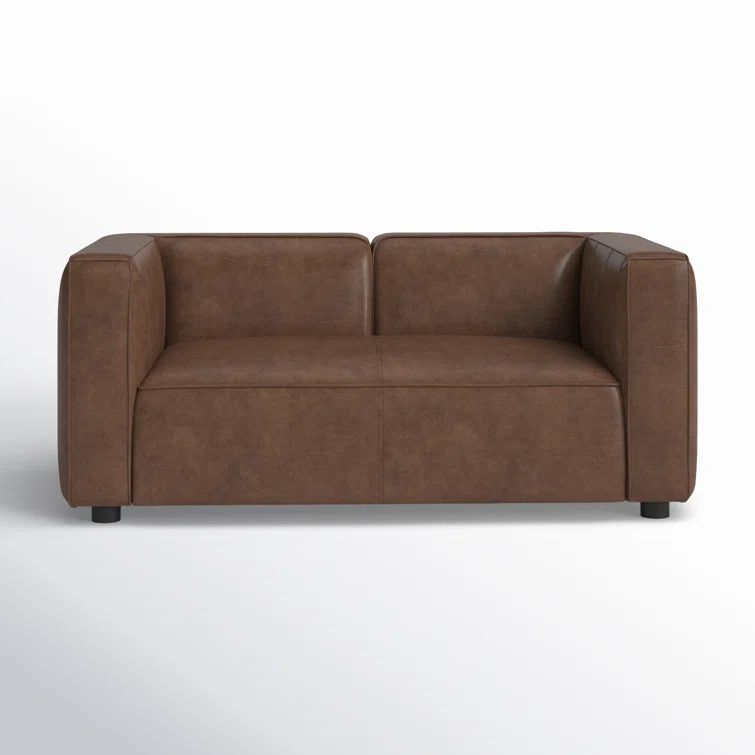 Otto 72'' Camel Genuine Leather Tuxedo Sofa with Wood Accents