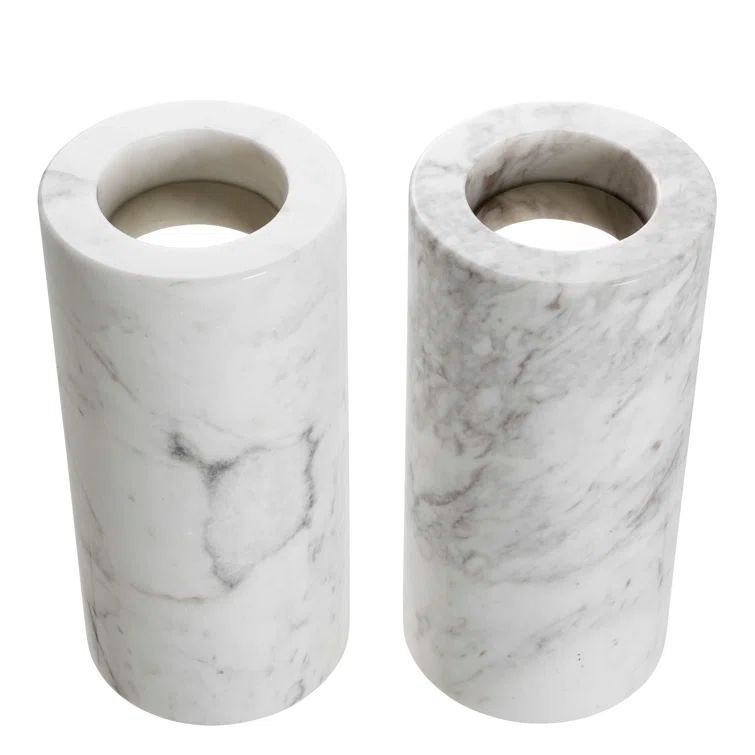White Marble Tealight Holders with Black Veins, Set of 2