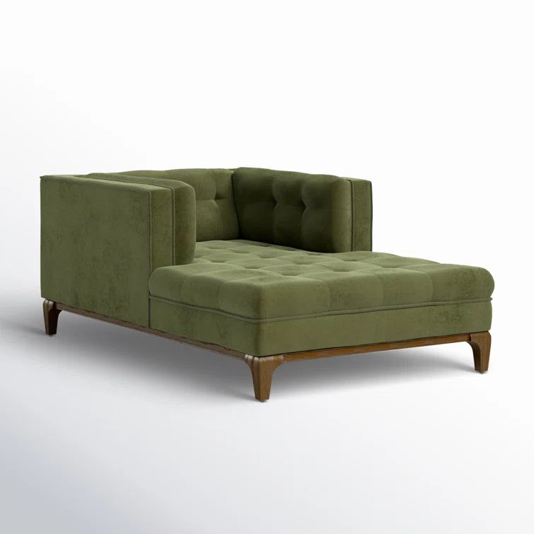Sapphire Olive Velvet Handcrafted Contemporary Sofa Chaise