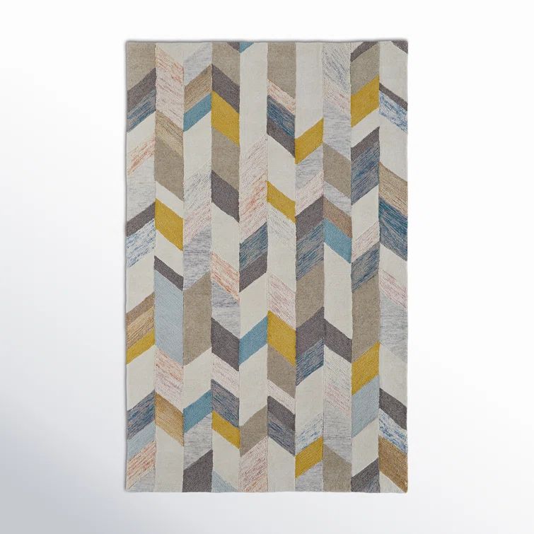 Nomadic Chevron Hand-Tufted Blue/Ivory Wool Blend Rug 9'6" x 13'6"
