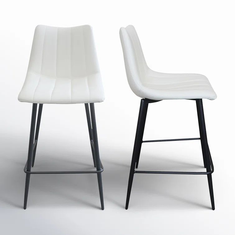 Ivory Faux Leather and Steel Counter Stools Set