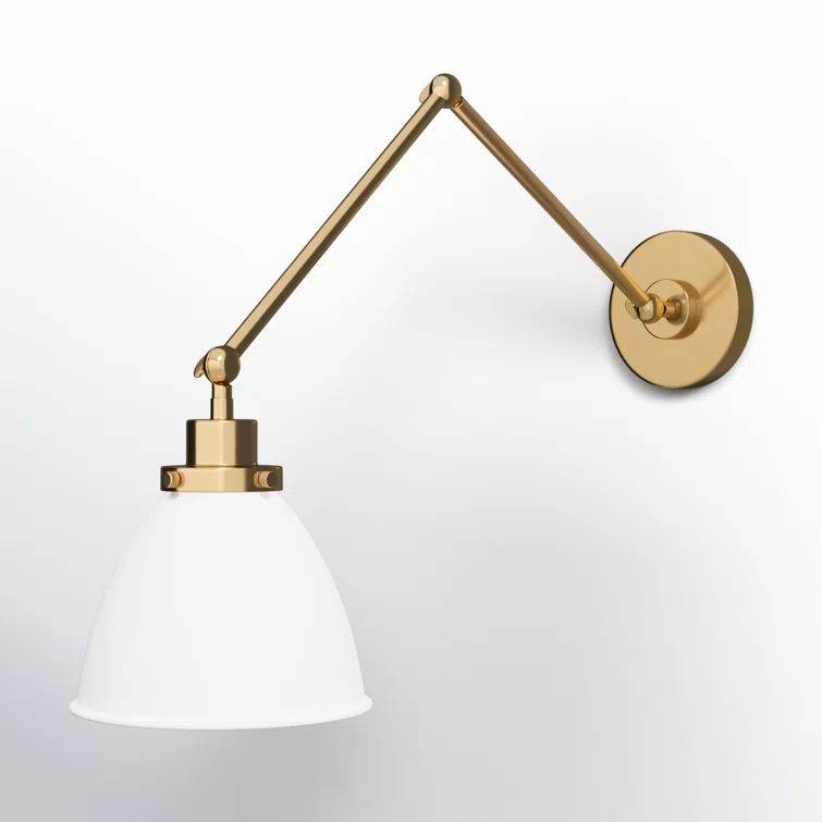 Matte White and Burnished Brass Adjustable Wall Sconce