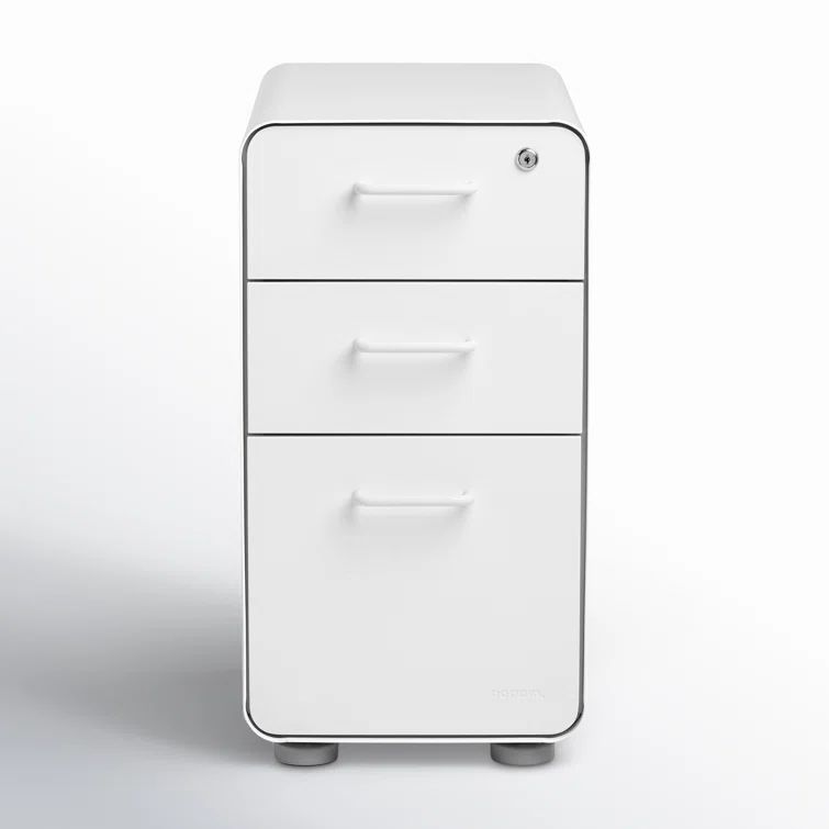 Compact White 3-Drawer Vertical Legal File Cabinet with Lock