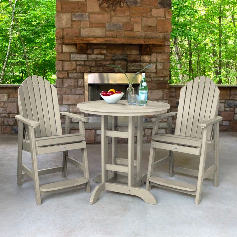 Whitewash Plastic Adirondack 3-Piece Counter Height Dining Set