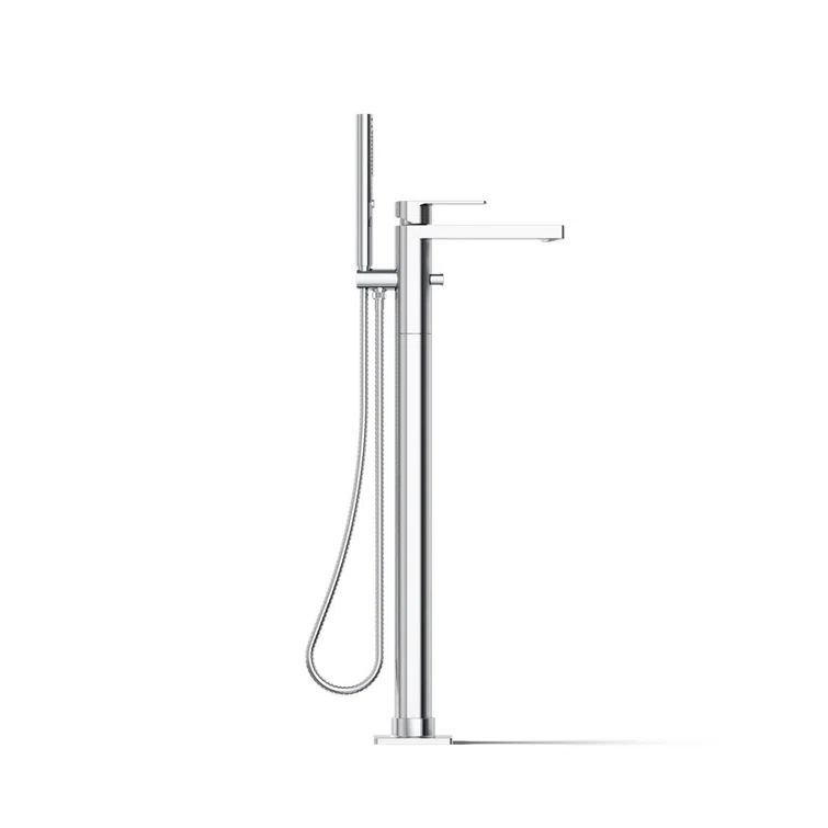 Polished Chrome Floor-Mount Bath Filler with Handshower