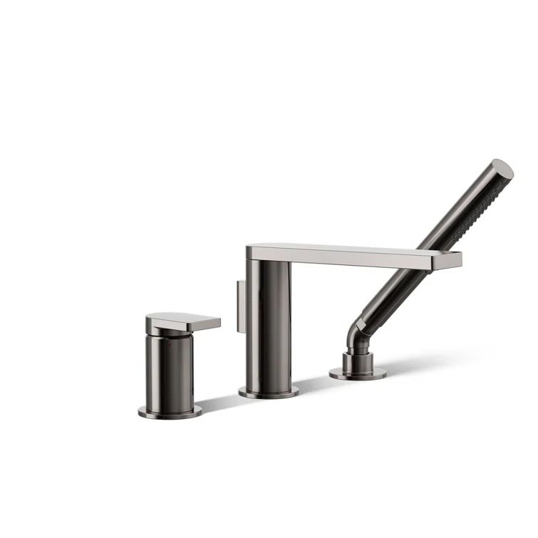 Composed Minimalist Gray Metal 6.5" Deck-Mount Faucet with Handshower