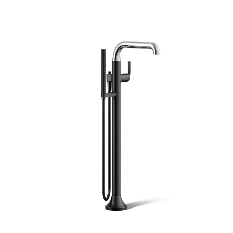 Tone Matte Black and Polished Chrome Freestanding Tub Faucet with Handshower