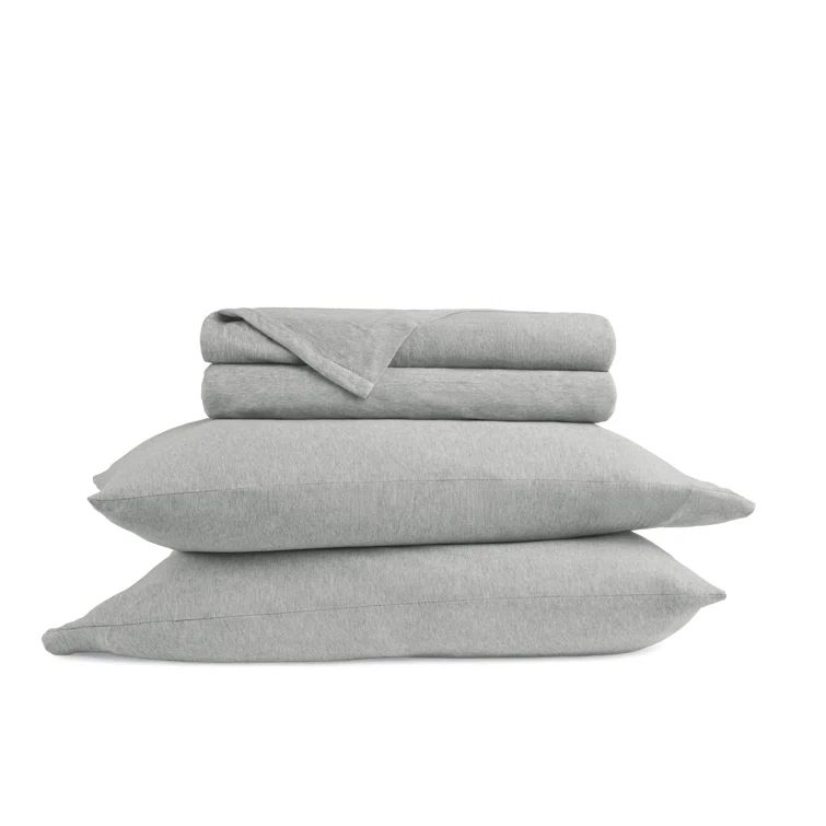 Light Gray King Cotton Jersey Knit Deep Pocket Sheet Set