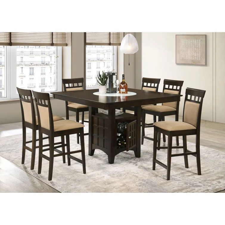 Cappuccino 7-Piece Counter Height Dining Set with Beige Cushions