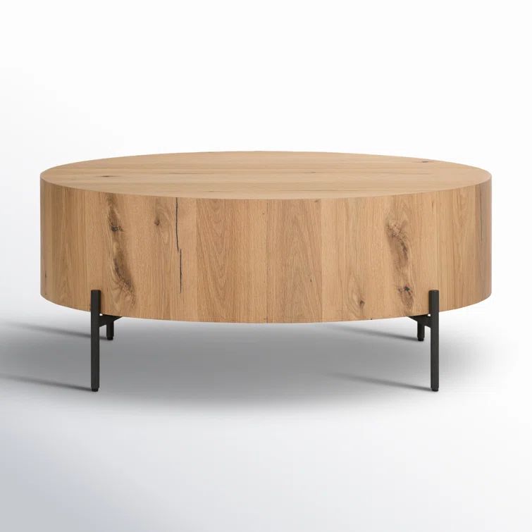 Light Oak and Gunmetal Round Coffee Table