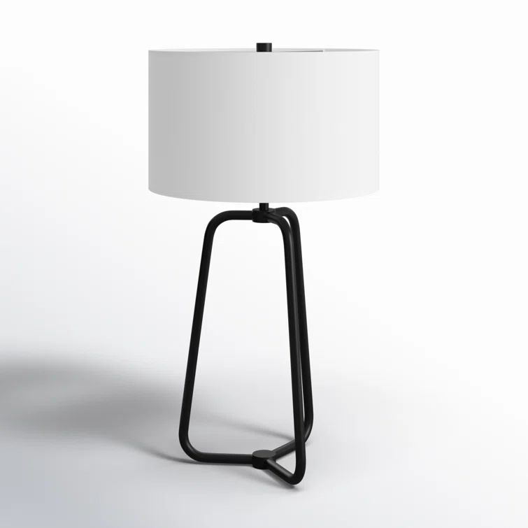 Blackened Bronze Steel Table Lamp with White Linen Shade