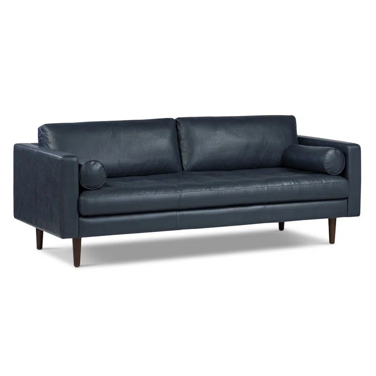 Deepsky Blue Genuine Leather Sofa with Solid Wood Frame