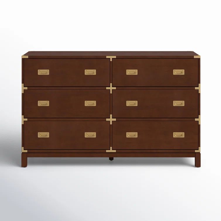 Espresso Double Dresser with Soft Close Drawers and Gold Accents