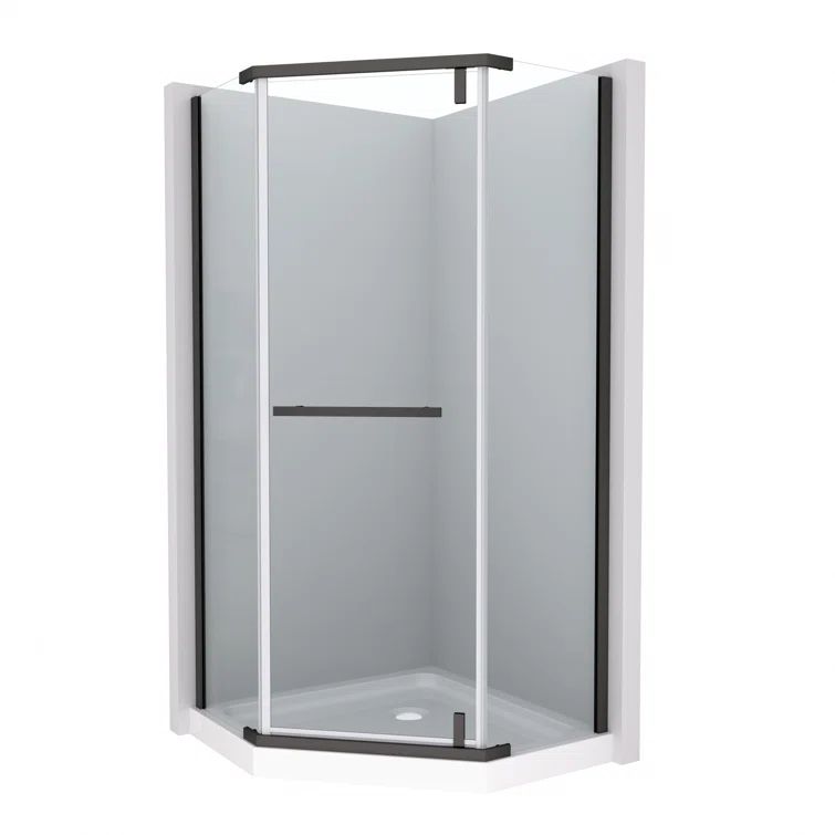 Matte Black Frameless Neo-Angle Pivot Shower Enclosure with Tempered Glass