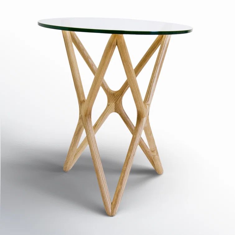Natural Walnut and Glass Round End Table