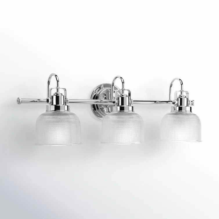 Archie Polished Chrome 3-Light Bath Vanity Fixture with Prismatic Glass Shades