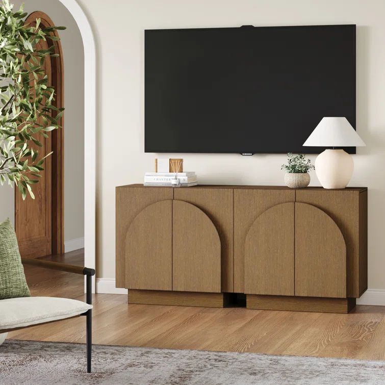 Iris Light Brown Wood Arched Cabinet Set with Doors