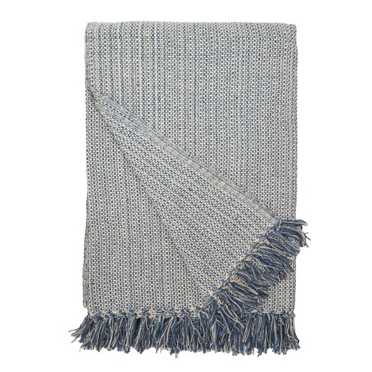 Julian Blue Handwoven Cotton Fringe Throw Blanket