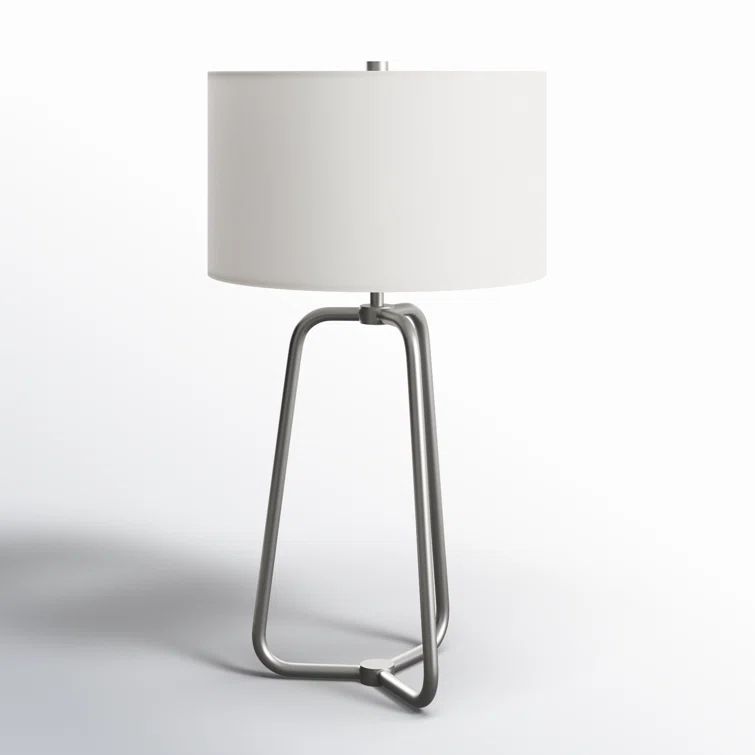 Sleek 25" Silver Metal Table Lamp with White Cotton Shade