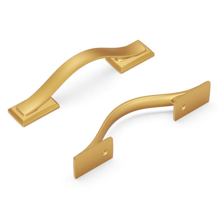 Brushed Golden Brass 3" Kitchen Cabinet Handles, Solid Core Drawer Pulls