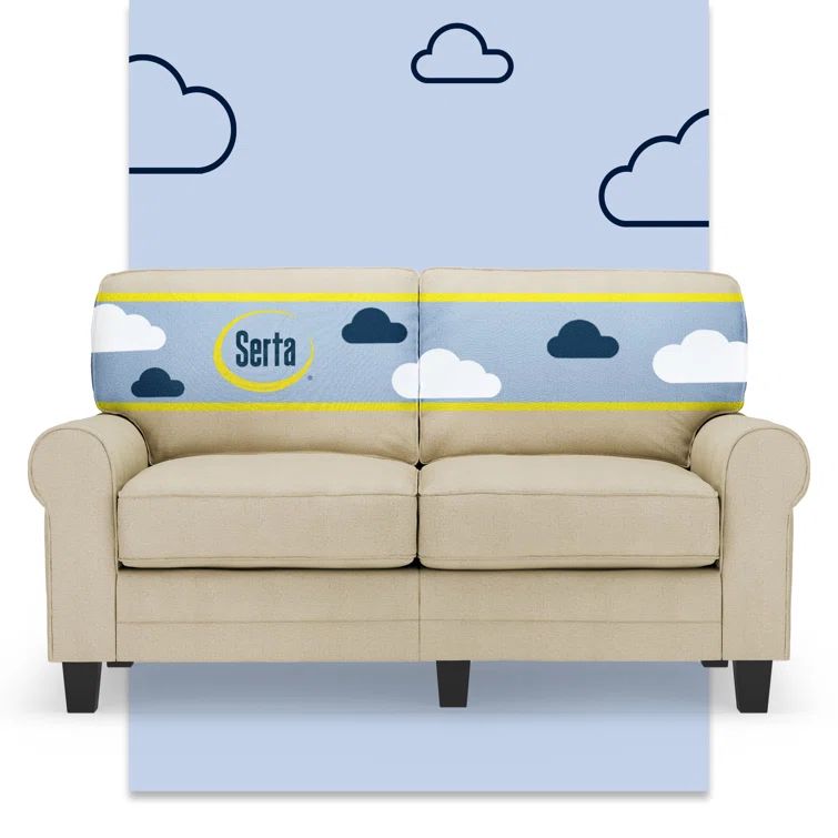 Beige Fabric Rolled Arm Loveseat with Pillow Back