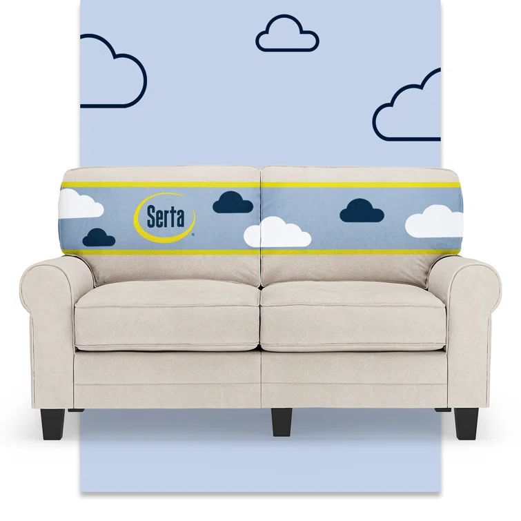 Cream Microfiber Rolled Arm Loveseat with Pillow Back
