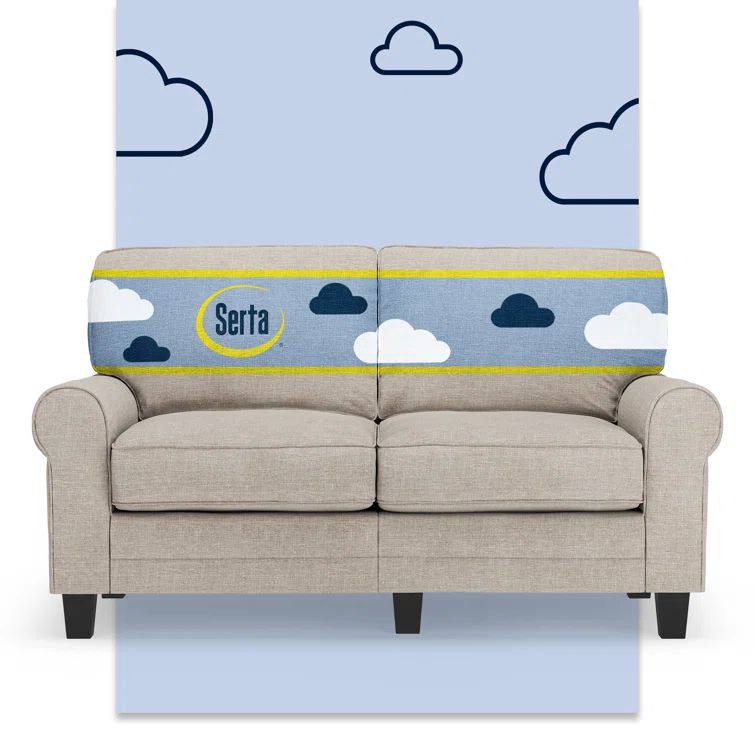 Light Gray Polyester Blend Rolled Arm Loveseat with Wood Legs