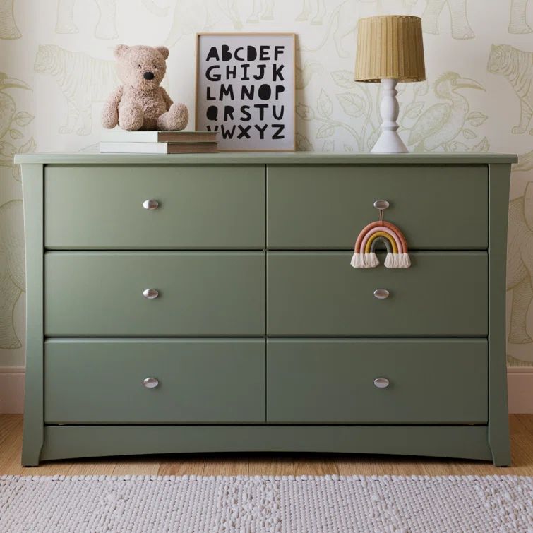Olive Green Double Nursery Dresser with Silver Hardware