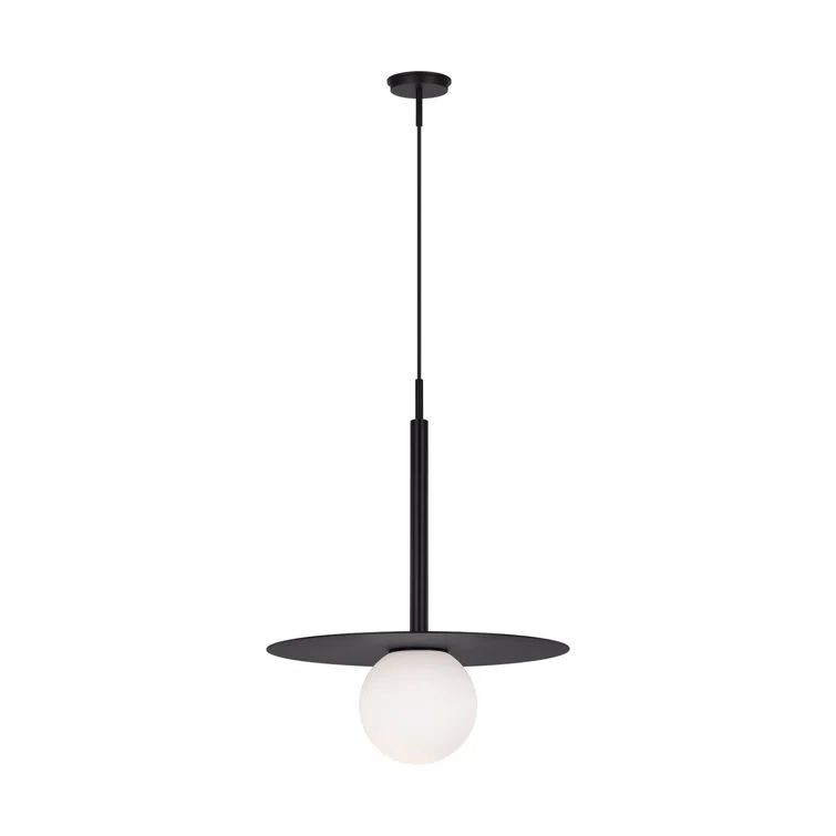 Midnight Black Glass Globe Pendant Light with Milk White Shade
