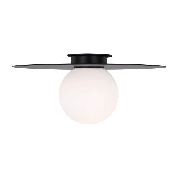 Midnight Black and Milk White Glass Globe Flush Mount Light