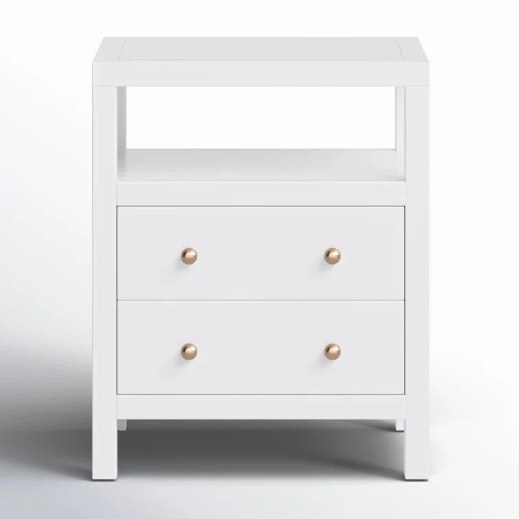Smooth White 2-Drawer Nightstand with Gold Knobs