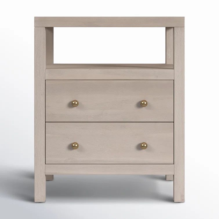 Nora Antique Taupe 2-Drawer Acacia Wood Nightstand