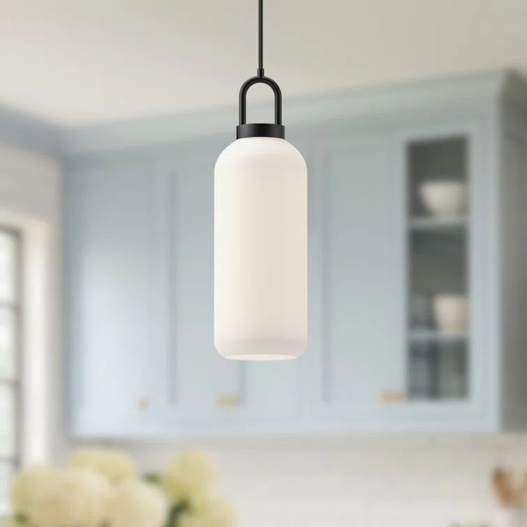 Mini Matte Black Pendant Light with Opal Matte Glass