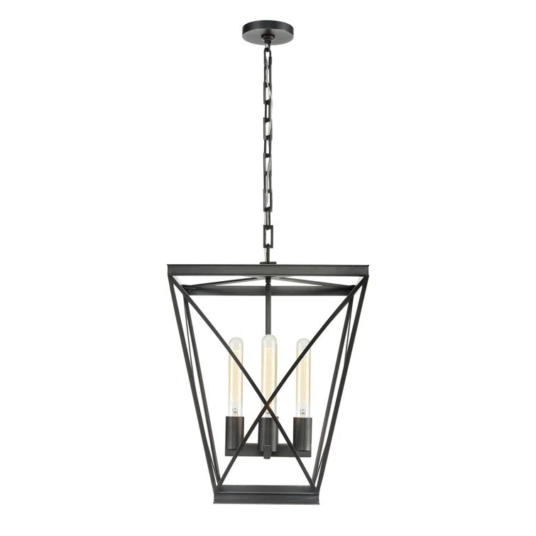 Urban Bronze Lattice 4-Light Geometric Lantern Chandelier