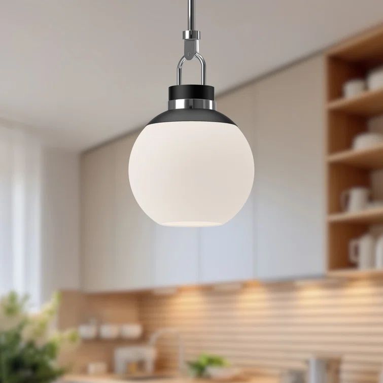Chrome and Opal Matte Glass Globe Pendant Light