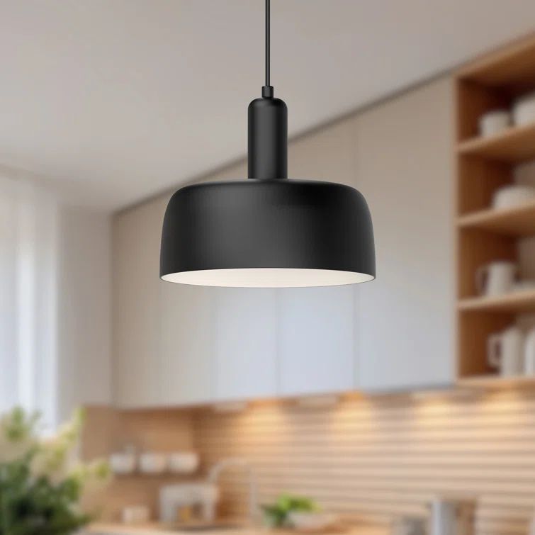 Adriano Matte Black Aluminum Drum Pendant with Gold Accents