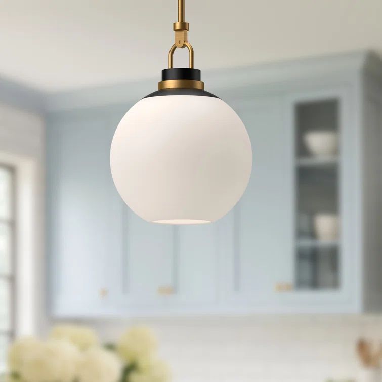 Aged Gold and Opal Matte Glass Globe Pendant Light