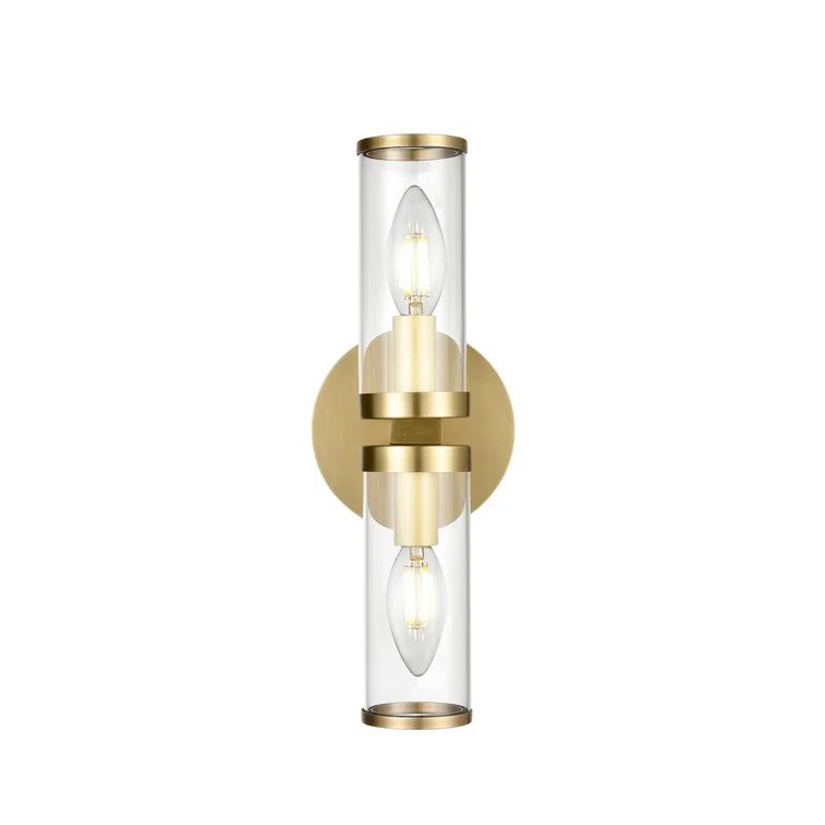 Natural Brass and Clear Glass Cylinder Wall Sconce