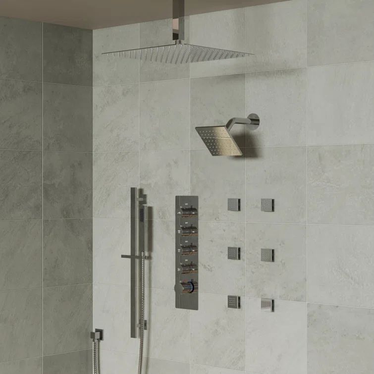 Chrome Dual Rainfall Shower System with Body Jets and Handheld