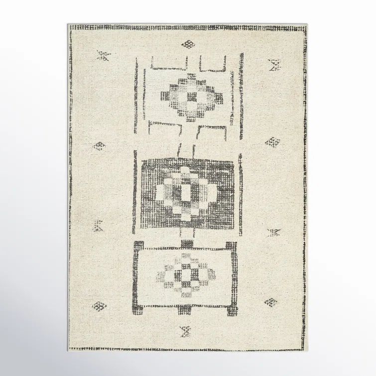 Ivory and Black Synthetic Rectangular Area Rug 6'7" x 9'