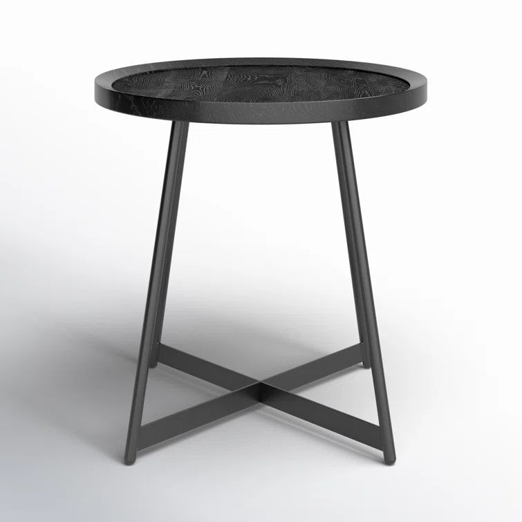 Niklaus 22" Black Ash Veneer and Steel Round Side Table
