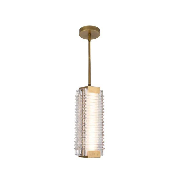 Vintage Brass Ribbed Glass LED Pendant Light
