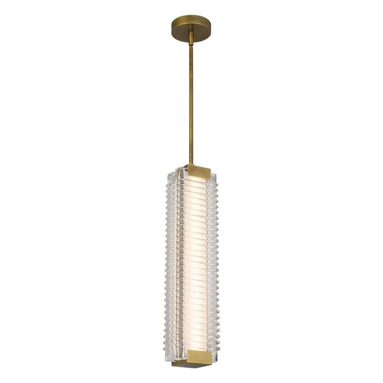Alai Ribbed Glass and Brass LED Pendant Light