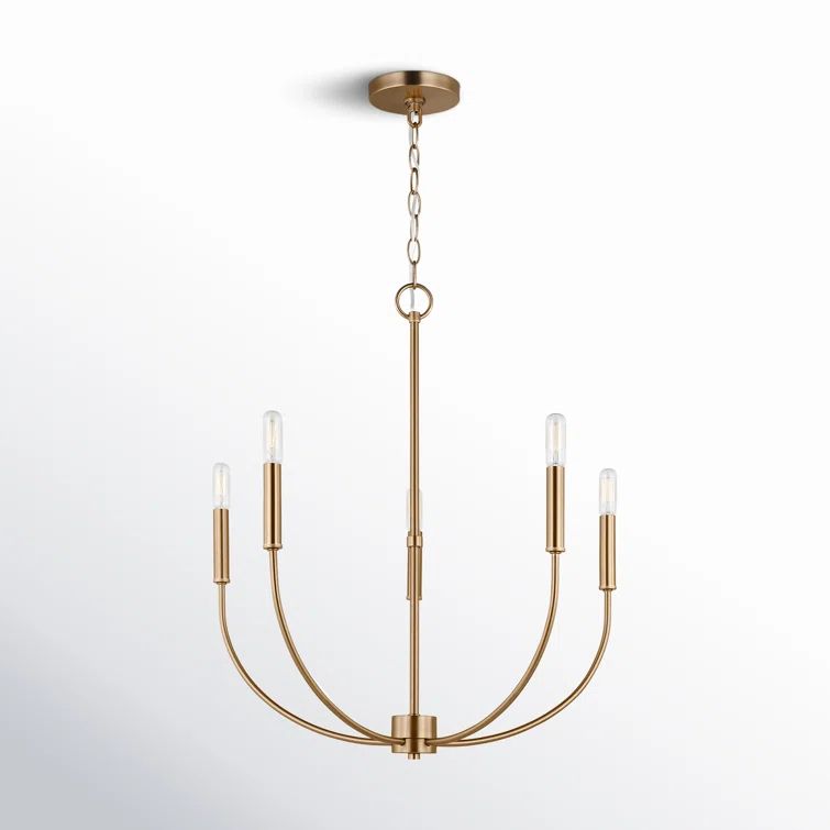 Elegant Satin Brass 5-Light Chandelier with Clear Silver Accents