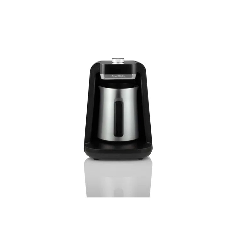 Chrome and Black Stainless Steel Turkish Coffee Maker with Auto Shut-Off