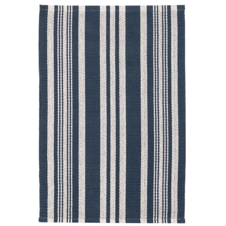 Navy and White Handwoven Cotton Stripe Rectangular Rug 5' x 8'