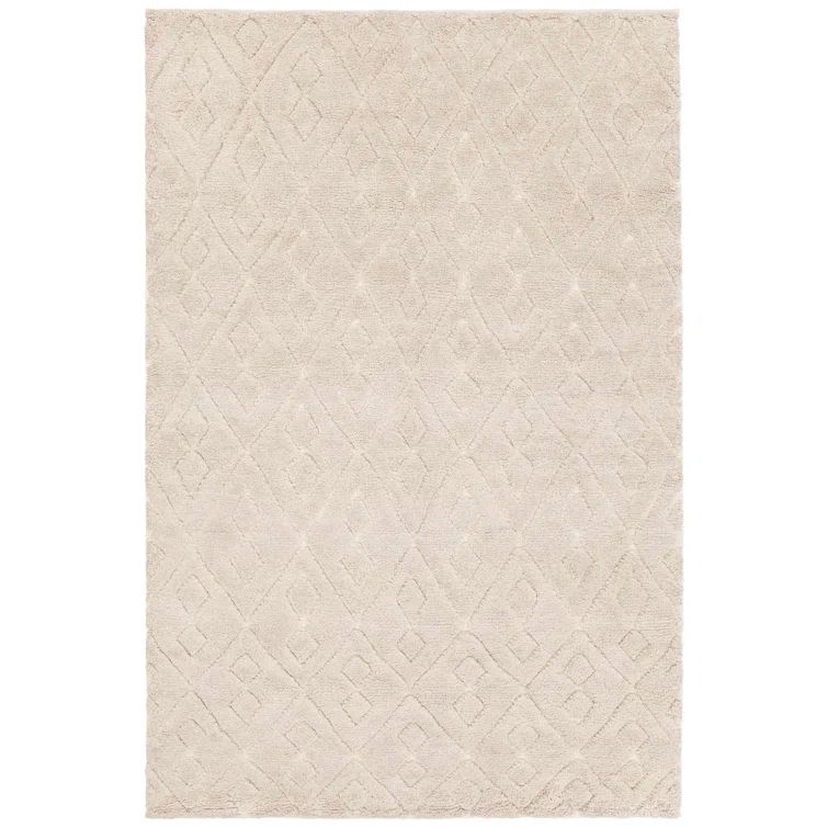 Ivory Geometric Hand-Knotted Wool 5' x 7' Rug